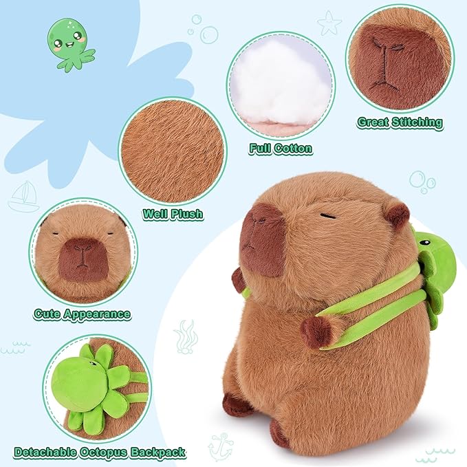 Achwishap Capybara Plush,Capybara Stuffed Animal Cute Plushies,Capybara Plush Toys,Kawaii Plushie Stuffed Toy with Octopus Backpack Plushies Gifts for Kids Adults(Capybara with Octopus Backpack,9.1”)