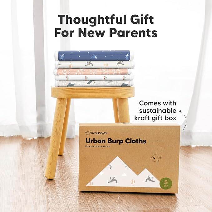 Organic Burp Cloths Baby Boy & Girl - 5-Pack Super Absorbent Cotton Burping Cloths for Babies, Soft & Plush Newborn Spit Up Rags, Infant Towels for Milk Spit Up, Unisex, Large 21" x 10" (Marine Muse)