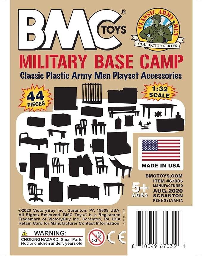 BMC Classic Marx Military Base Camp - 44pc Plastic Army Men Playset Accessories