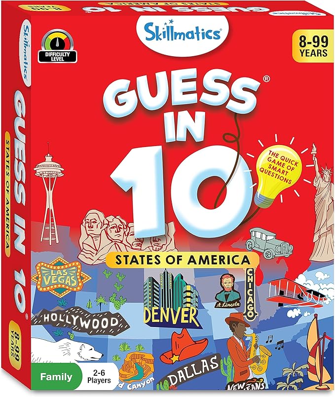 Skillmatics Guess in 10 States of America, Educational Travel Toys, Christmas Stocking Stuffers for Boys, Girls, and Kids Who Love Card Games, Geography and History, Gifts for Ages 8, 9, 10 and Up
