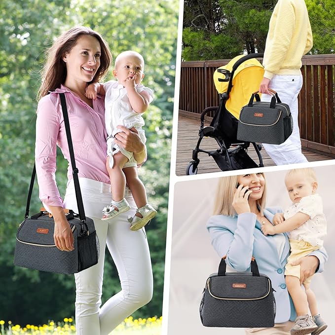 Breastmilk Cooler Bag with Ice Pack Fits 6 Baby Bottles up to 9 Ounce, Wearable Breast Pumps Cooler Bag for Nursing Mom Daycare, Work, Travel- Dark Grey