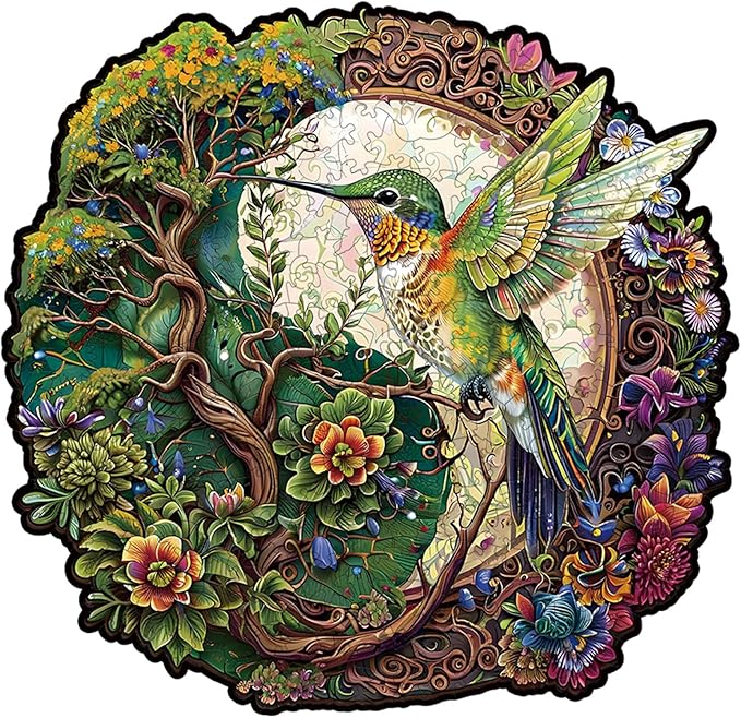 Wooden Jigsaw Puzzle for Adults - Hummingbird Tai Chi Unique Animal Shaped, 13.3x12.9in, 300 Pieces, Zen Art, Challenging and Fun Gift