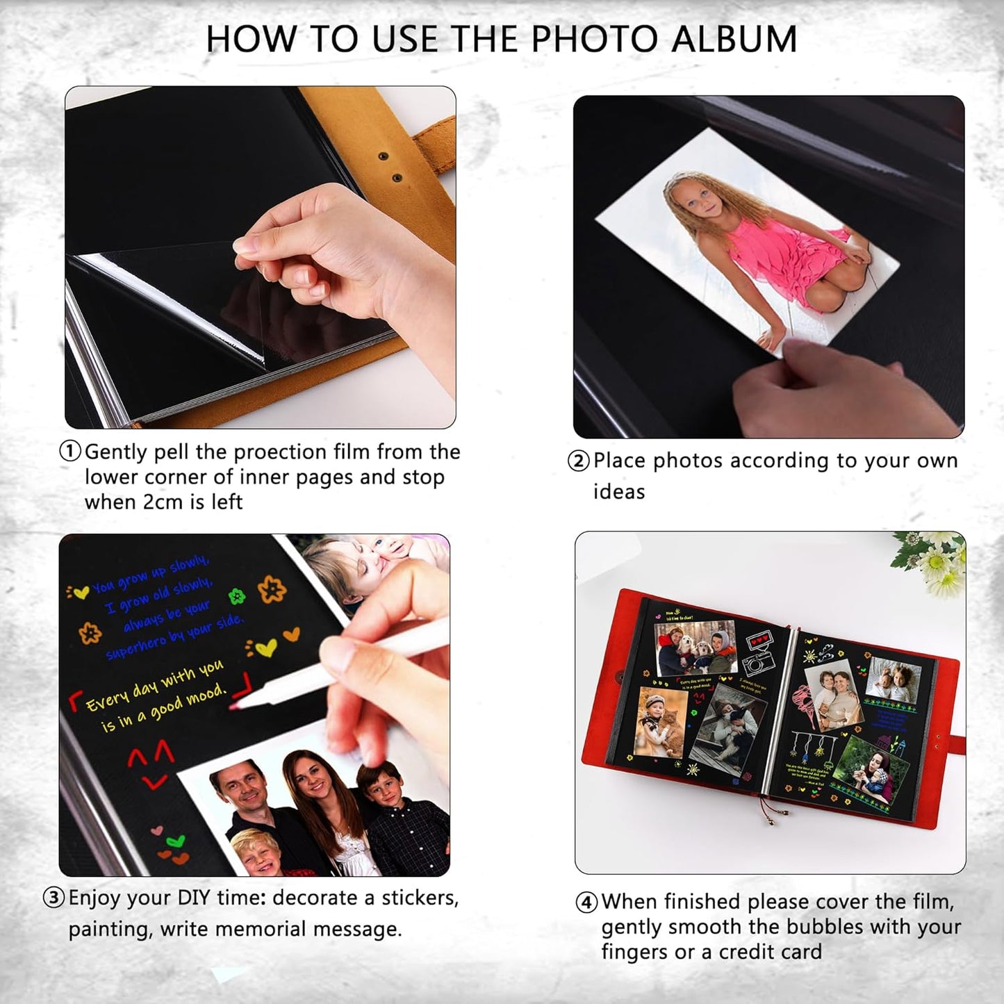 Leather photo Album Self Adhesive Pages, Handamde Leather Scrapbook Photo Album, Wedding Family Album, Holds 3x5, 4x6, 5x7, 6x8, 8x10 Photos - Wine