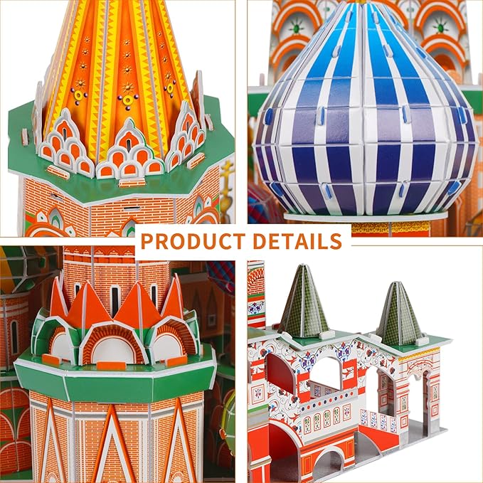 3D Puzzles for Adults & Kids St. Basil's Cathedral Building Set, Russia Cathedral Architecture Craft Model Kits, Educational 3D Jigsaw Puzzle Toy Birthday for Teens Boys Girls, 231 PCS
