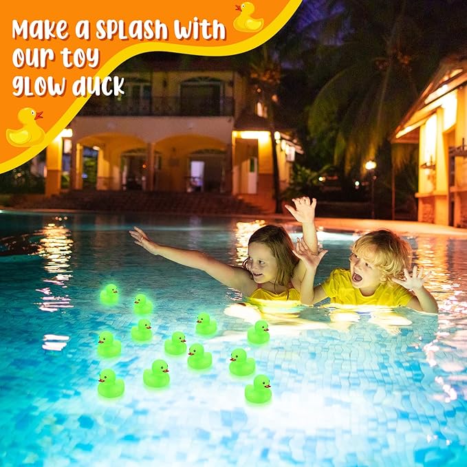 Tradder 50 Pcs 2 Inch Glow in the Dark Rubber Ducks Bulk Summer Rubber Float Ducks Light for Pool Bath Bathtub Baby Shower Autumn Halloween Christmas Party Favors Gift(Green)