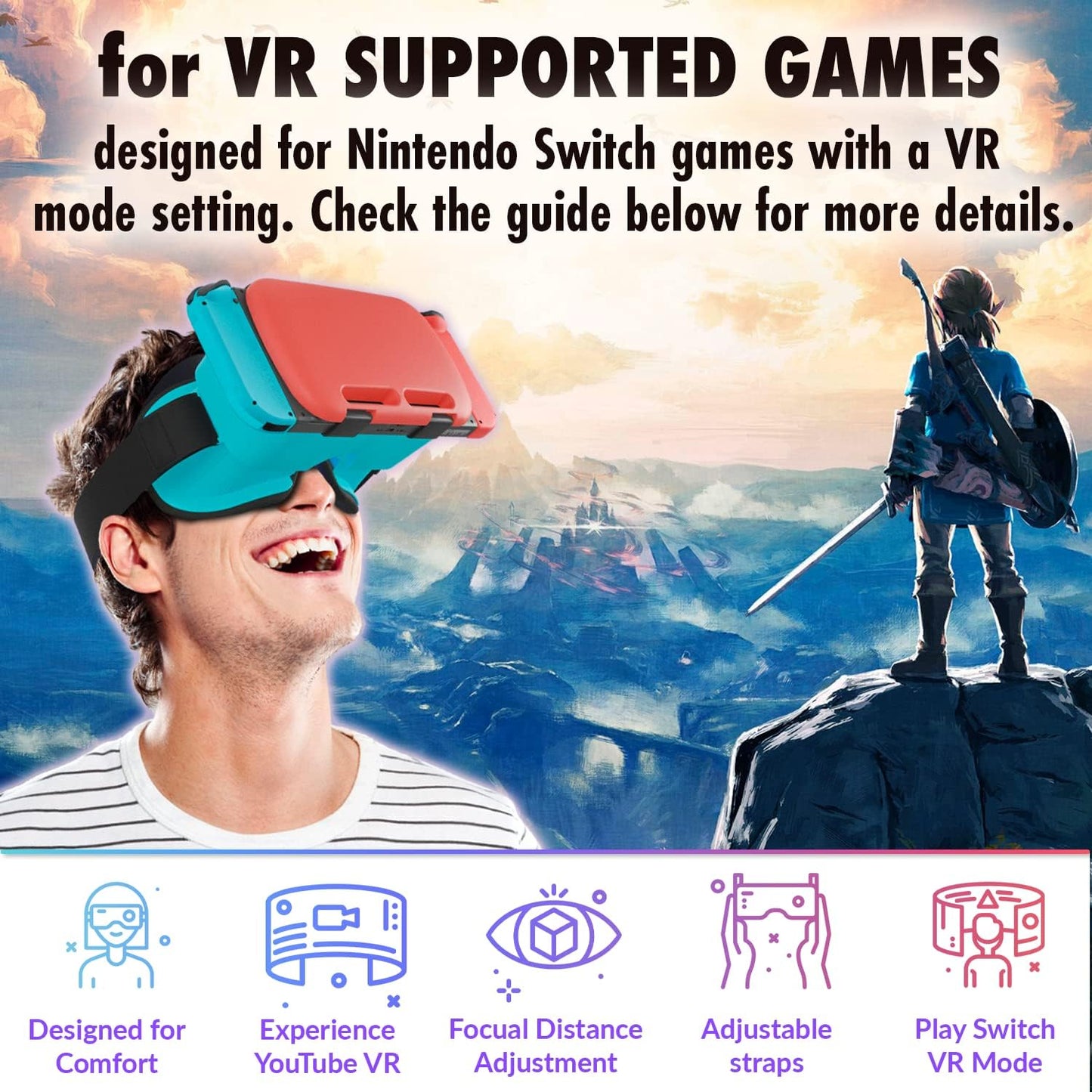 Orzly VR Headset Designed for Nintendo Switch & Switch OLED Console with Adjustable Lens for a Virtual Reality Gaming Experience and for Labo VR - Colour Pop - Gift Boxed Edition Tanami