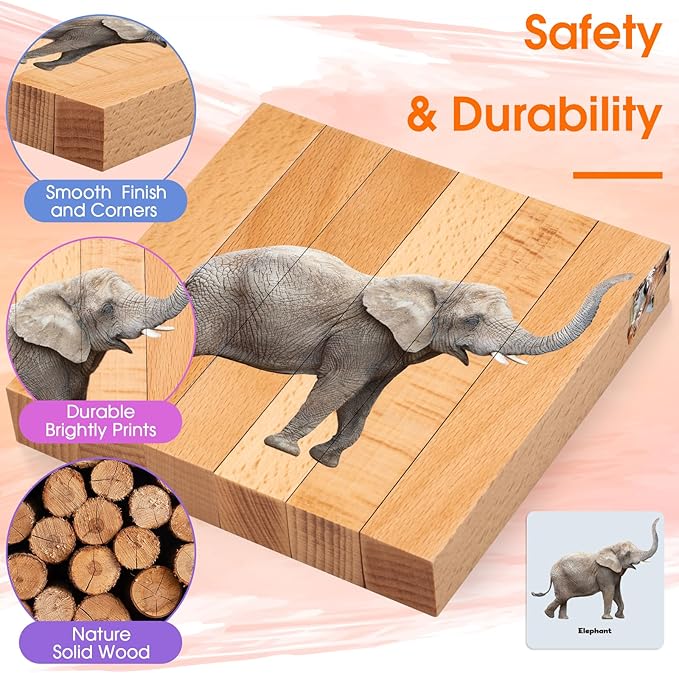 Niceuare Montessori Toys 4 in 1 Animal Wooden Toys for Kids,Wooden Animal Chunky Puzzles for Toddlers 2 Years Old+
