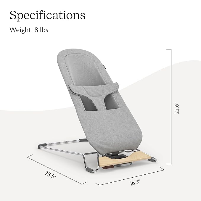UPPAbaby Mira Bouncer/Portable 2-in-1 Bouncer + Seat Grows with Your Baby/GREENGuard® Gold, JPMA + FSC® Certified/Cozy Seat Liner + Storage Bag Included/Stella (Grey Mélange/Silver Chrome/Maple Wood)
