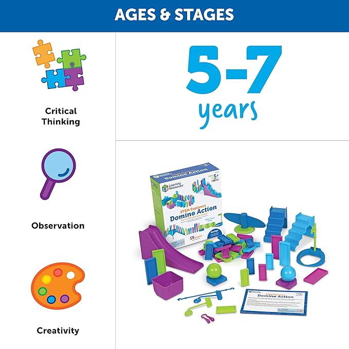 Learning Resources STEM Explorers Domino Action - 59 Pieces, Age 5+ STEM Toys for Kids, Domino for Kids