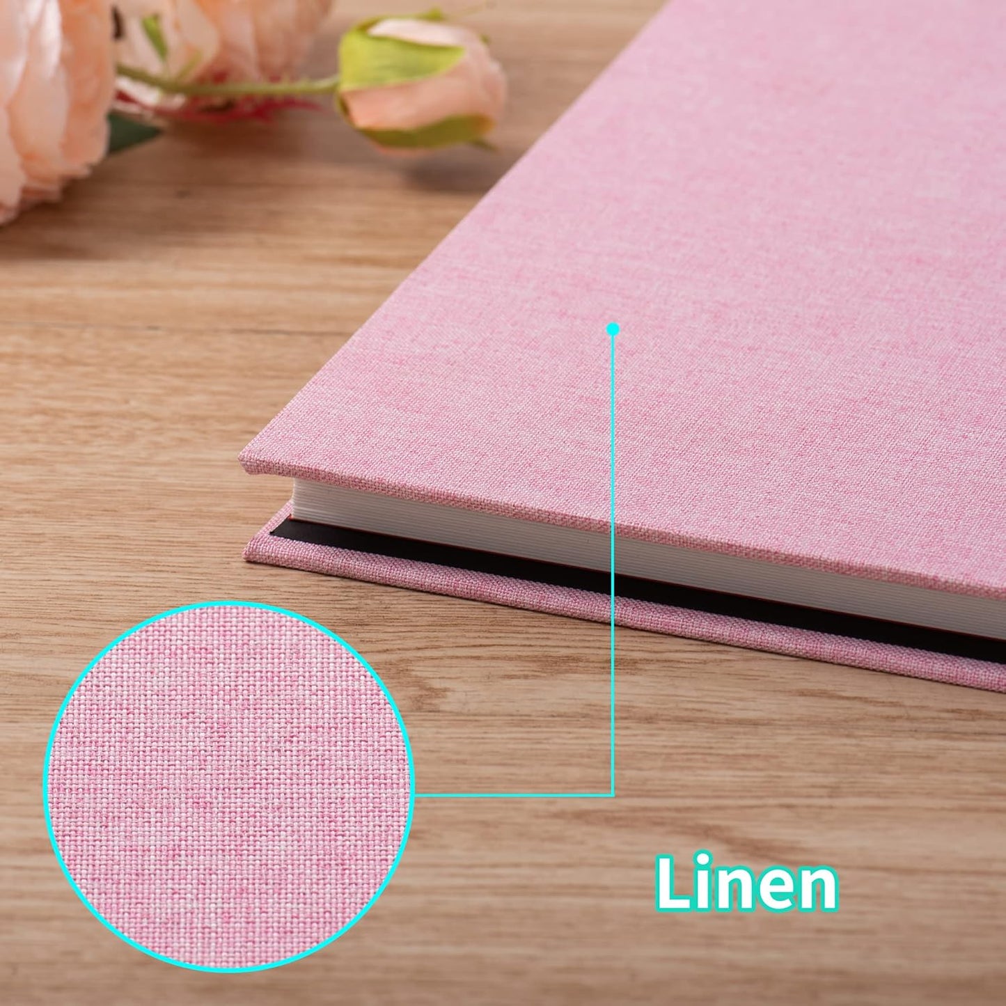 Photo Album Self Adhesive Scrapbook Album for 4×6 Pictures DIY Magnetic Linen Cover Album 30 Blank Pages Great Gift for Family, Wedding, Birthday, Christmas, Anniversary(Pink)
