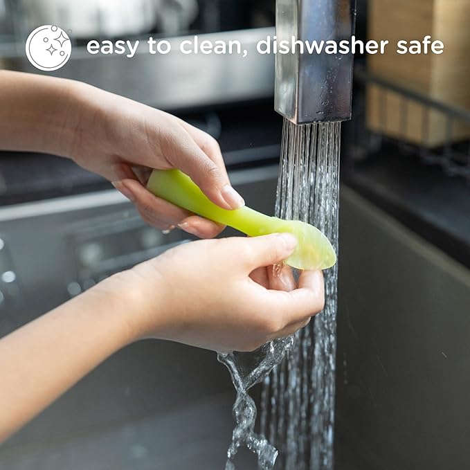 Olababy 100% Silicone Soft-Tip Training Spoon for Baby Led Weaning 2pack (Lemon/Coral)