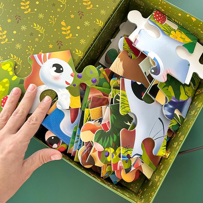 QUOKKA Giant Floor Puzzles for Kids Ages 4-6 - 2x3 Feet Extra-Thick 48 Pieces Toddler Puzzle Ages 3-5 – Forest Educational Activity for Boys Girls – Premium Box with Sturdy Handle & Magnetic Closure