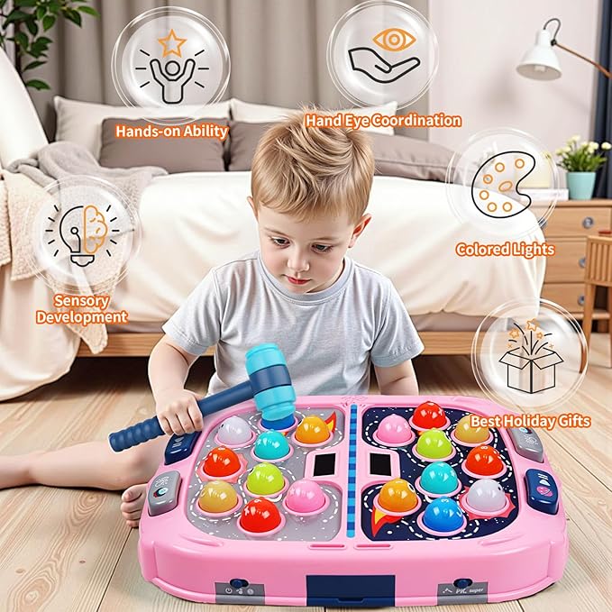 Whack a Mole Game, Toys for Ages 3-4 5-7 8-12 Girls Boys, Whack Game for Toddlers, Gifts for 3 4 5 6+ Year Old Girls Boys, Early Learning Educational Toys with 2 Hammers Sound & Light