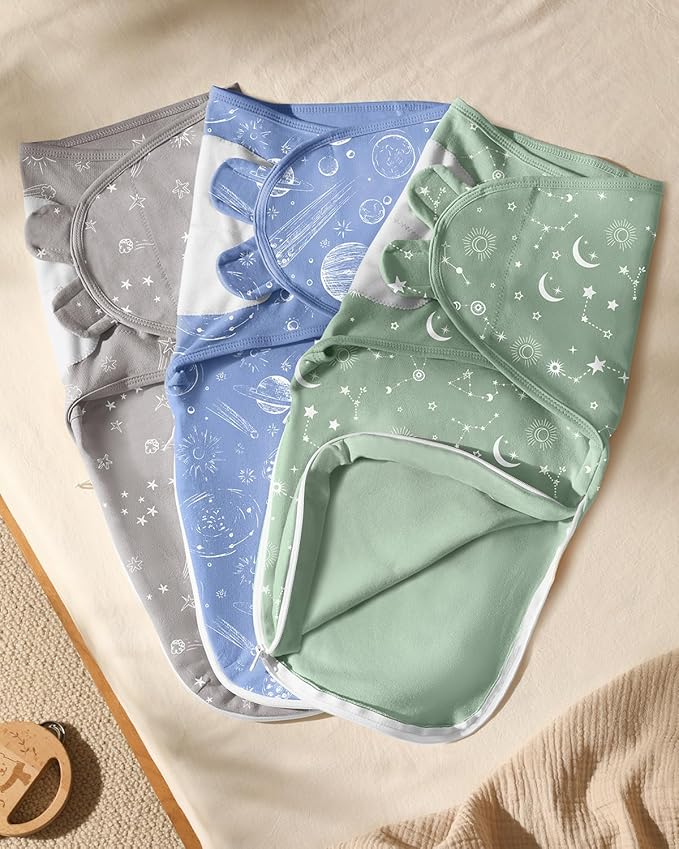 Baby Swaddles for Newborns with Zipper, 100% Cotton Newborn Swaddle Sack, 3 Pack Baby Swaddles 0-3 Months Swaddle Sleep Sack for Newborn Baby Boy Girl Green Constellation