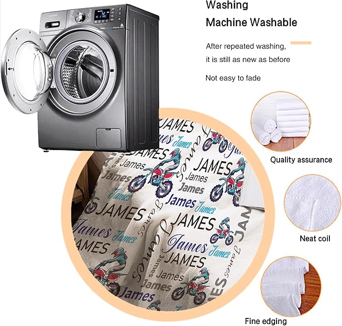 Personalized Baby Blanket for Girls Boys Motocross Custom Baby Blanket with Name Swaddle Blanket for Toddlers Infants Kids Shower Newborns Nursery Stroller Crib Decor Throw Birthday Gift