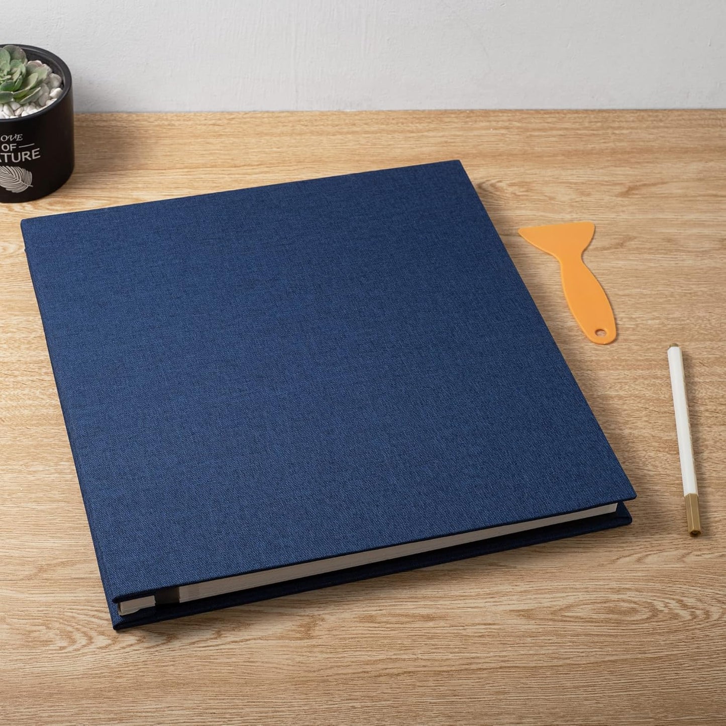 Large Photo Album Self Adhesive Scrapbook Album for 4×6 5×7 8×10 Pictures DIY Magnetic Linen Cover Album 40 Pages for Family Wedding Gifts with Metal Pen and Plastic Board Dark Blue