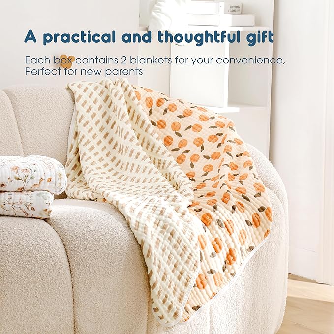 GRSSDER Ultra Soft Absorbent Muslin Cotton Baby Hooded Towel 2 Pack with Original Patterns, Extra Large Size 35"x 35" Swaddle Wrap for Newborn Infant and Toddler