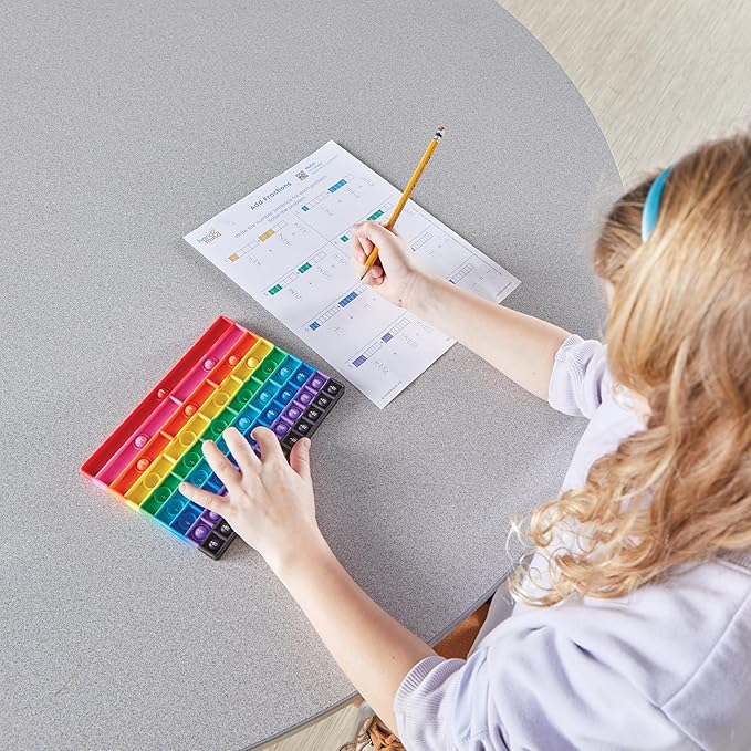 hand2mind Rainbow Fraction Sensory Bubble Popper, Push Pop Fidget Toys for Kids, Fraction Manipulatives, Montessori Math Materials, Fine Motor Toys, Calm Down Corner Supplies, Fidgets for Classroom