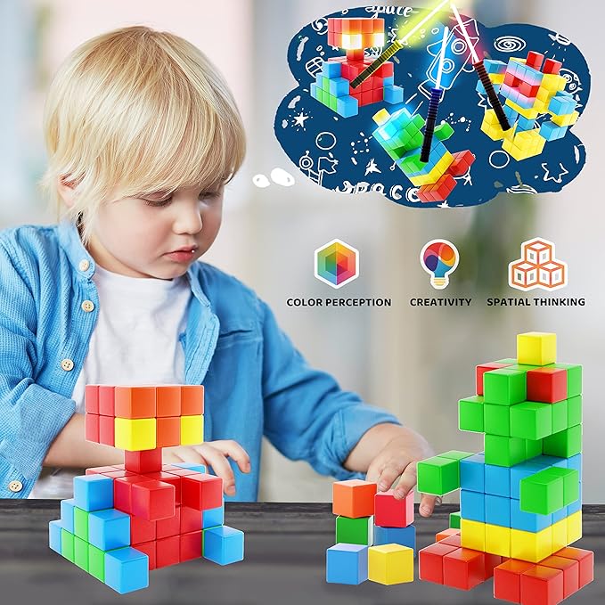 Magnetic Blocks 1.18 inch, Large Magnetic Cube Toy for Sensory STEM Education Preschool Magnet Toys for 3 4 5 6 Year Old Boys and Girls,Christmas Birthday Gifts for Kids Age 3+