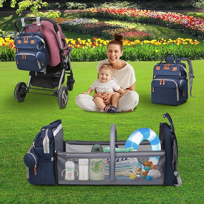 Diaper Bag Backpack Diaper Bag Multifunctional Waterproof Diaper Bag with Changing Station Travel Backpack with Changing Pad, Pacifier Case & Stroller Straps(Blue)