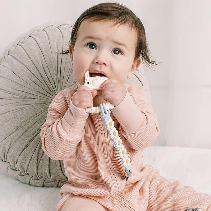 Loulou Lollipop Beadless Silicone Pacifier Clip (Daisy, Blue)