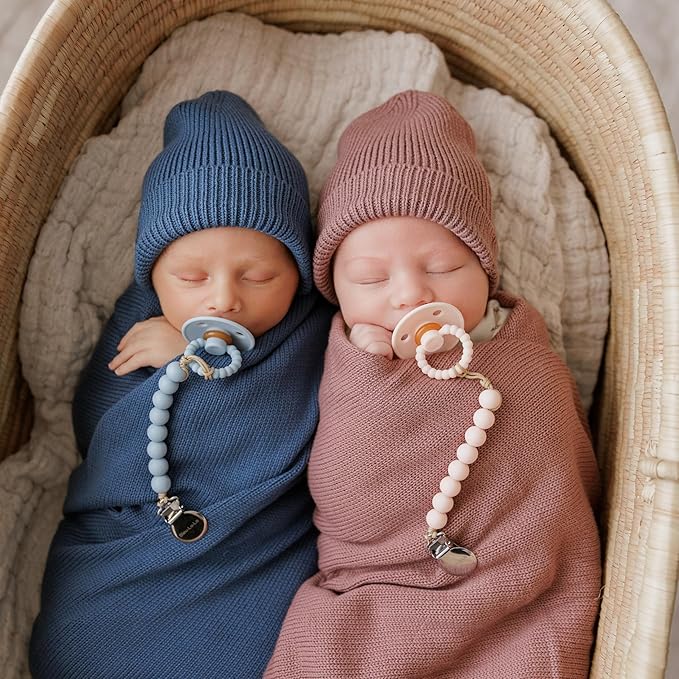 Luladream Pacifier - Natural Rubber Nipple - Soft Teething Handle - for Infants Baby's and Toddlers, 0-18 Months (Sky Blue + Ash Blue)