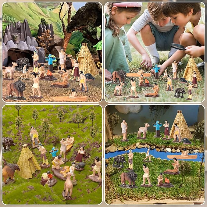 Hiawbon 15Pcs American Indian Figurines Set, Miniature Indian Figurines with Accessories, Resin American Indians Figures Play Figure Playsets for 3+ Years Old