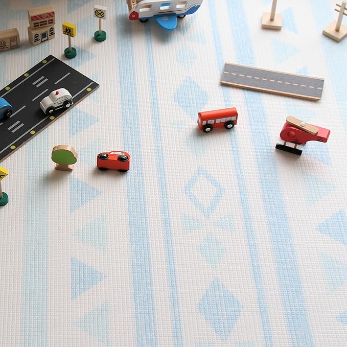 Cushmat Stylish Reversible Foam Play Mat (Large, Crystals - Ivory Light Blue) - Soft, Waterproof, Durable Play mat for Infants, Babies, Toddler, Kids & Grownup - 6.5ft x 4.5ft