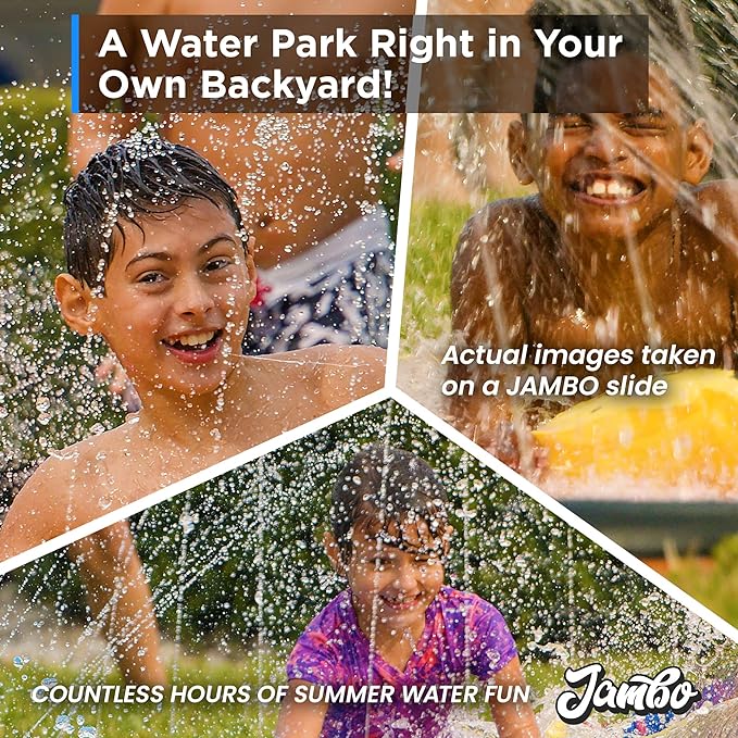 JAMBO XL Premium 20Ft Slip Splash and Slide with 2 Bodyboards, Heavy Duty Water Slide with Advanced 3-Way Water Sprinkler System, Backyard Waterslide, Splash Mat, Outdoor Water Toys n Slides for Kids