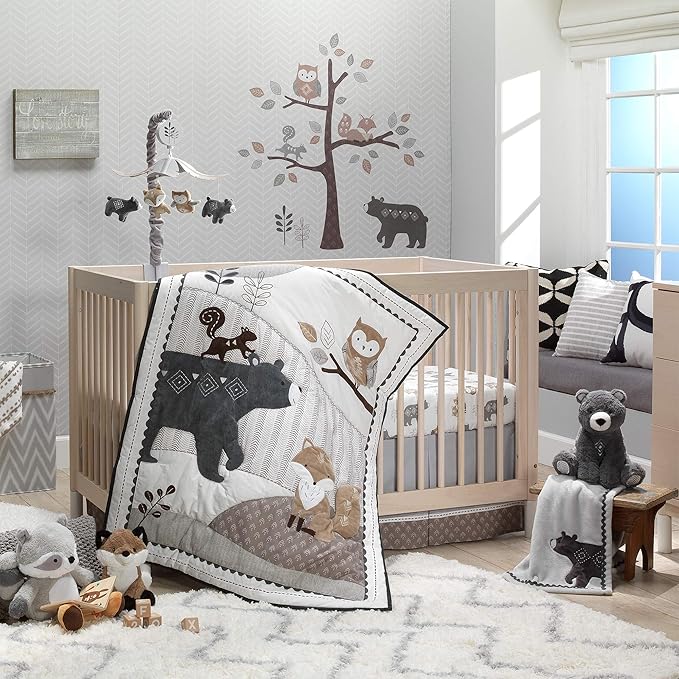 Lambs & Ivy Woodland Forest Gray/Tan Musical Baby Crib Mobile Soother Toy