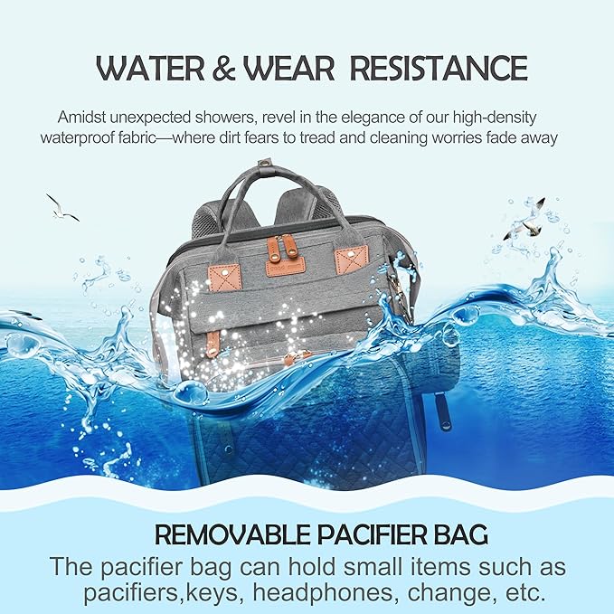 Diaper Bag Backpack with Changing Station, Multifunction Travel Baby Bag, Waterproof Baby Tote, Large Capacity Mommy Bag, Newborn Essentials Backpack Bag, Unisex, Gray