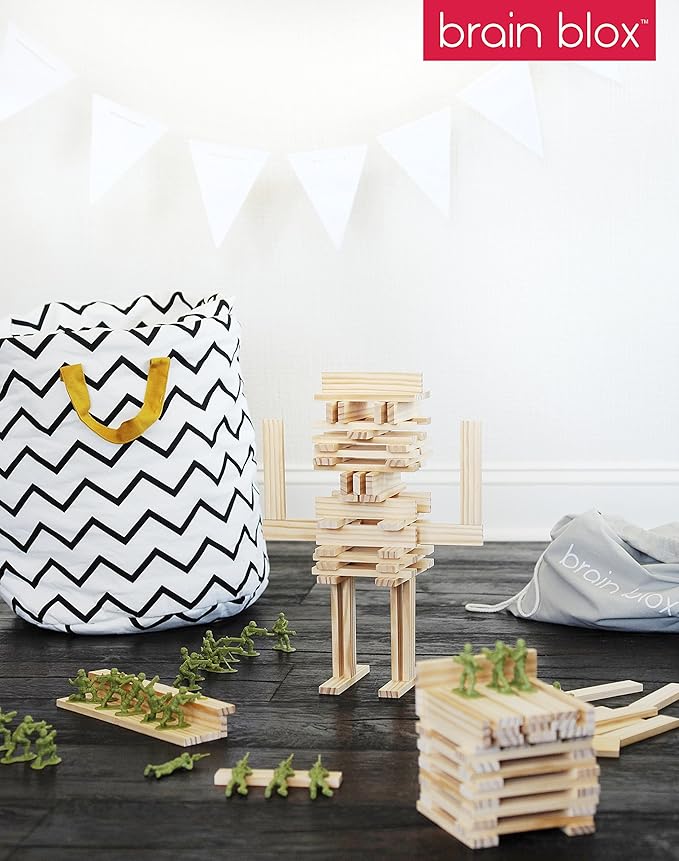 Natural Wooden Blocks for Kids Ages 4-8 - Montessori Blocks for Hands-on Learning - STEM and Architecture for Kids (300 Building Blocks)