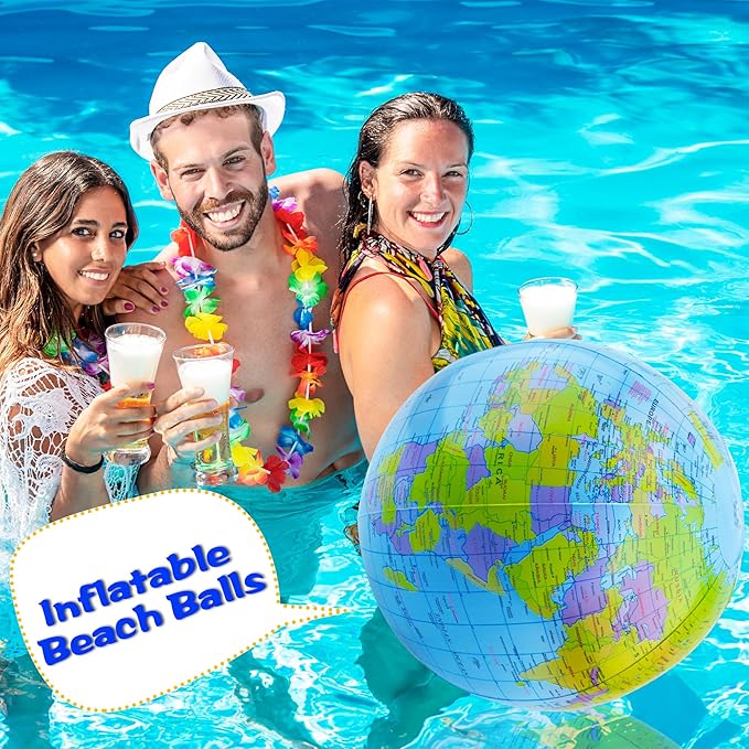 28 Pack 16 Inch Inflatable Globe Blow up Earth Globe Inflatable Beach Balls Bulk for Beach Swimming Pool Party Supplies