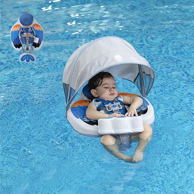 Mambobaby Floats with Canopy &Tail, Mambobaby Pool Float for Pool Add Tail Avoid Flip Swim Trainer Baby Swimming Float for Toddler Boys Girls(B53036WF0006-BB06)