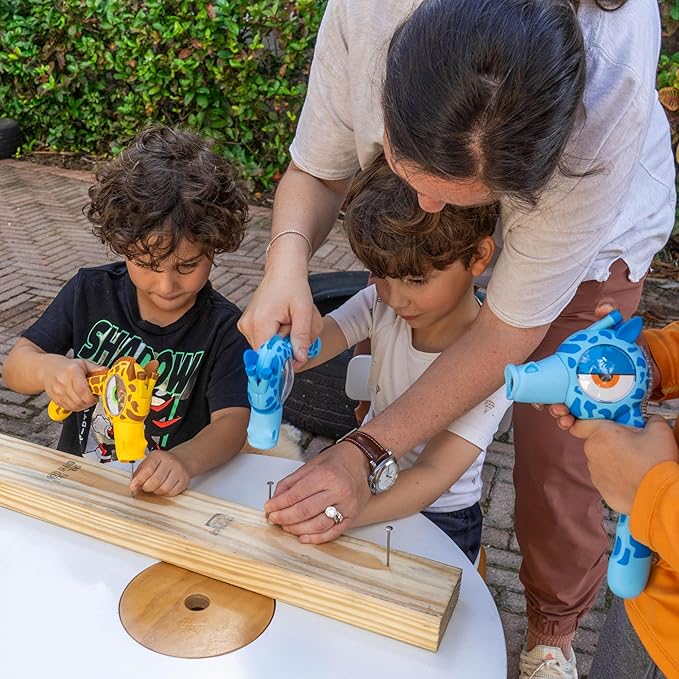 Handy Famm Real Metal Blue Giraffe Hammer for Kids, Patented Safety Mouth Sleeve and Nail Remover, STEM DIY Tool for Children Ages 5 and Up