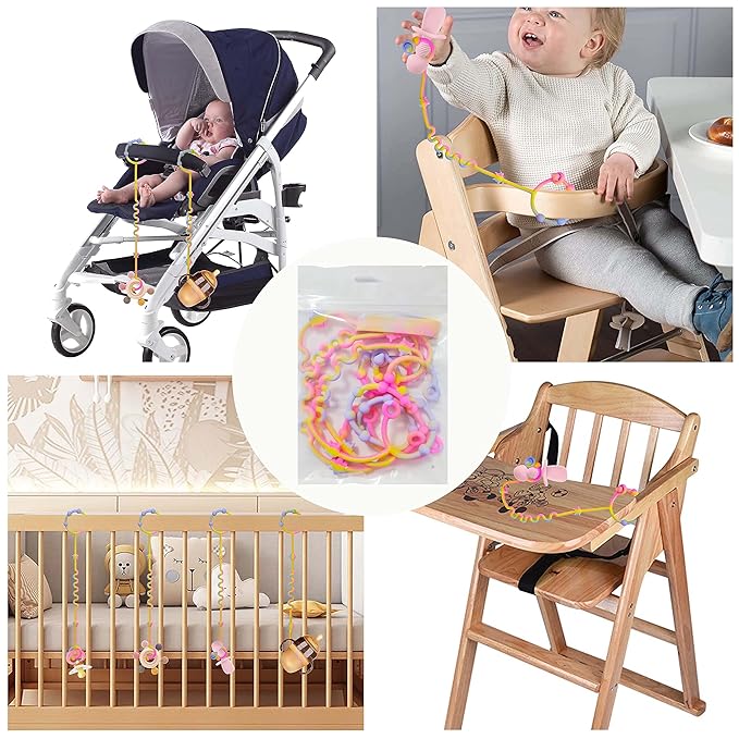 RTMOK Toy Straps for Baby,Silicone Setpacifier Clip,Applies to Car Seat Toy,Teether Toy,High Chair,Stroller Accessories,Baby Toy Clips,Cribs,Rocking Chair