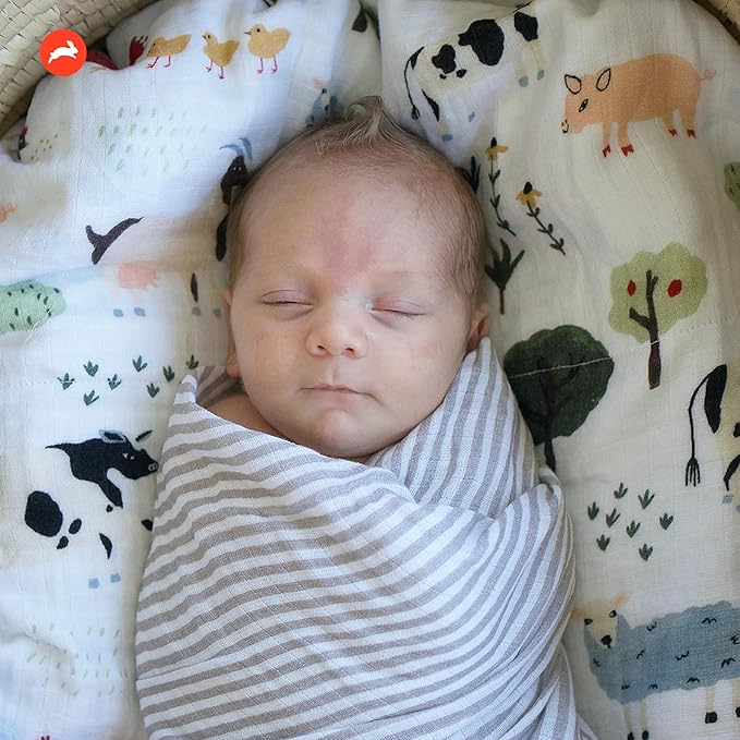 RED ROVR 100% Organic Cotton Muslin Swaddle | Newborn Receiving Blanket | Baby Wrap | Boy, Girl, Unisex | Soft, Lightweight, Breathable | Burping, Nursing, Swaddling | 44" x 44" | Moo Cow