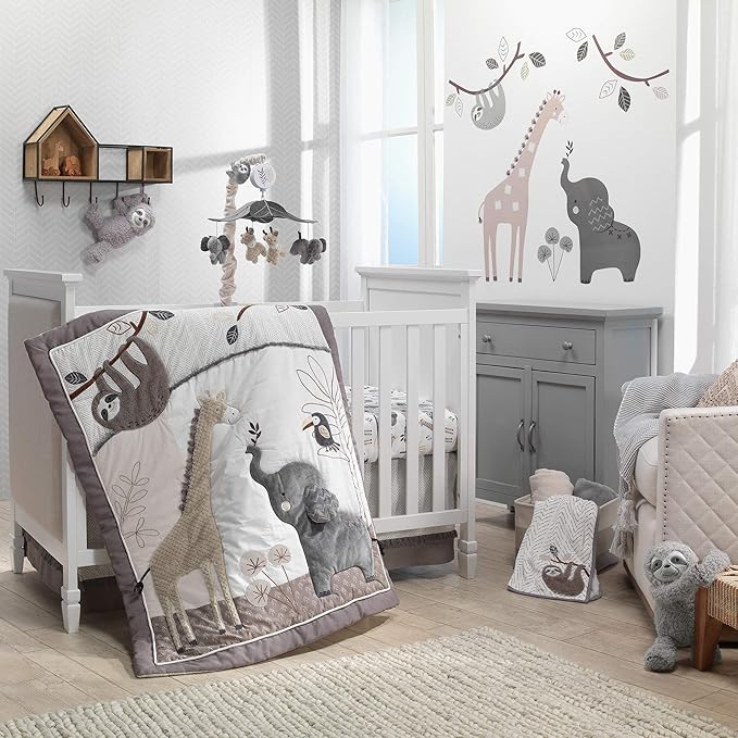 Lambs & Ivy Baby Jungle Animals Gray/Tan Musical Crib Mobile Soother Toy
