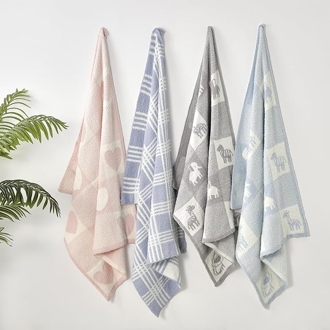 CREVENT 30"X40" Cozy Soft Warm Knitted Baby Blanket for Girls Boys, Newborn Essentials for Infant, Baby Shower Receiving Gift - Animal Grey 75X100cm