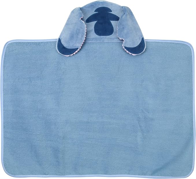 Lambs & Ivy Disney Stitch Luxury Blue Cotton Terry Hooded Baby Bath Towel