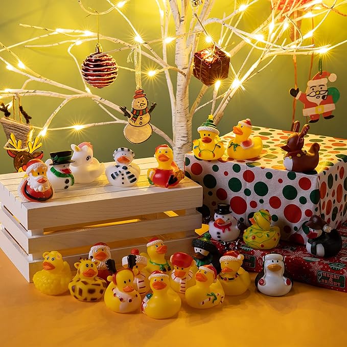 JOYIN 24 PCS Christmas Ducks for Stocking Stuffers, Xmas Rubber Duck Bath Toys for Kids Gift, Party Favor Novelty Duckies for Boys, Girls and Toddlers