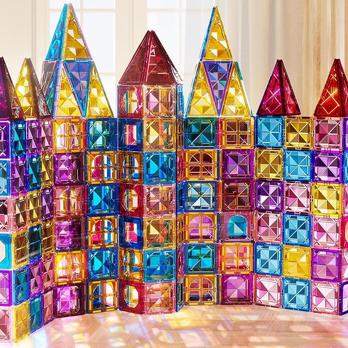 97 Pcs Magnetic Tiles for Kids Ages 4-8,Building Toys Magnetic Blocks for Kids Ages 4-8,Toddlers Educational Magnet Construction Set Magnets Tile,for 3 4 5 6 7 8 Kid Christmas Birthday Gifts