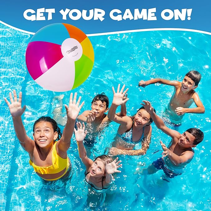 Kangaroo 12-Pack Inflatable Beach Balls Bulk for Kids & Adults I Inflatable Pool Party Favors Swimming Pool Toys I Kids Beach Toys for Beach Games