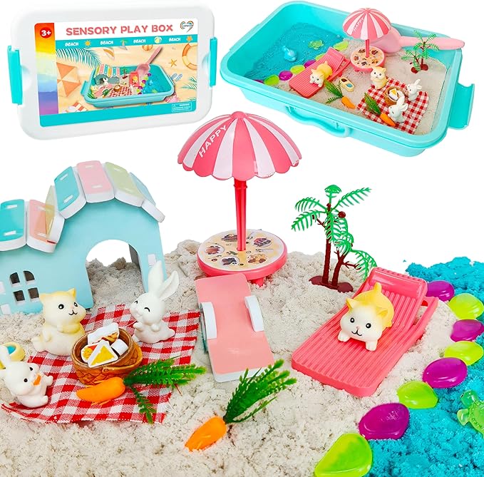 Pet Sensory Bin,Hamster and Rabbit Habitat,Animal Sensory Sand Kit for Boys and Girls, Pet Sensory Toys,Summer Beach Toys, Sandbox Play Set for Toddler Ages 3 4 5 6 7 8