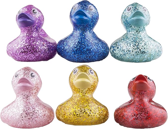 2 Inch Rubber Ducks - Bag of 50 Assorted Mini Glitter Rubber Duckies