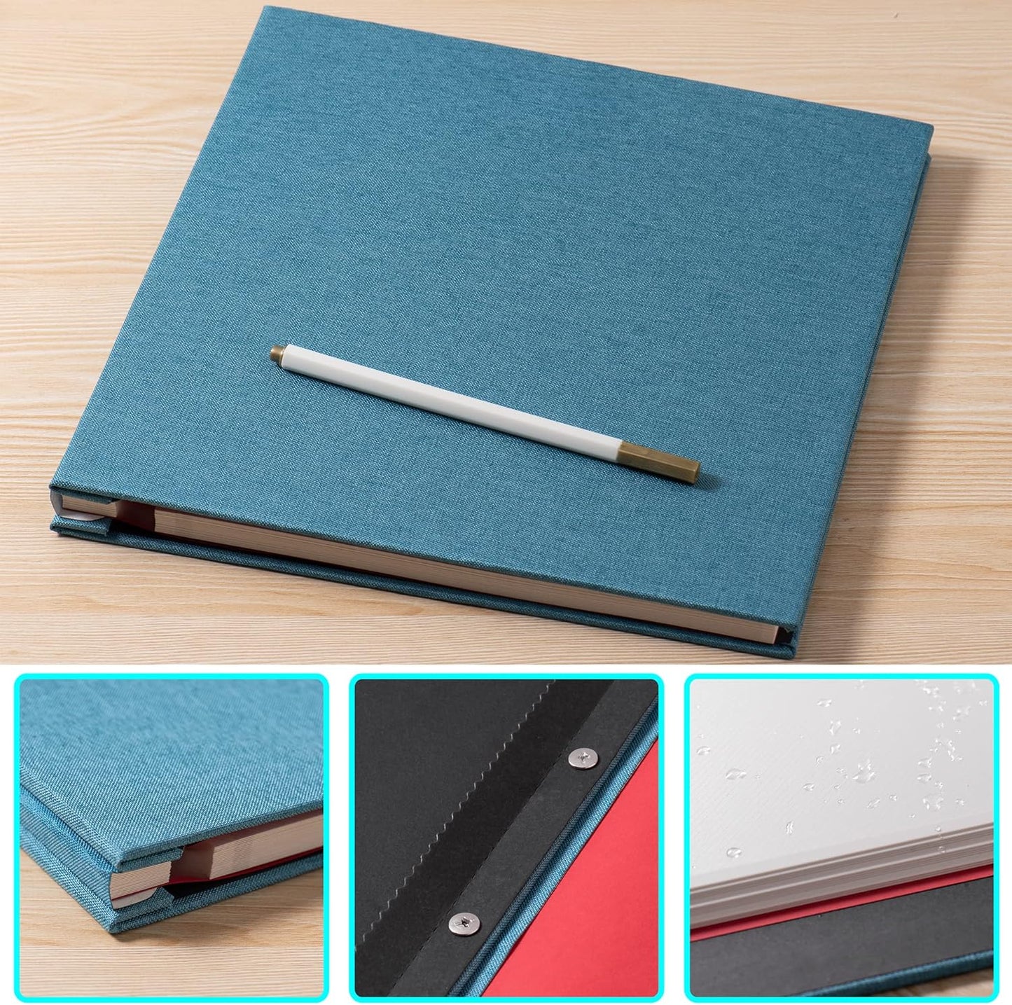 Photo Album Self Adhesive Scrapbook Album for 4×6 Pictures DIY Magnetic Linen Cover Album 15 Sheets/30 Blank Pages for Family Wedding, Birthday, Christmas, Anniversary (Sky Blue)