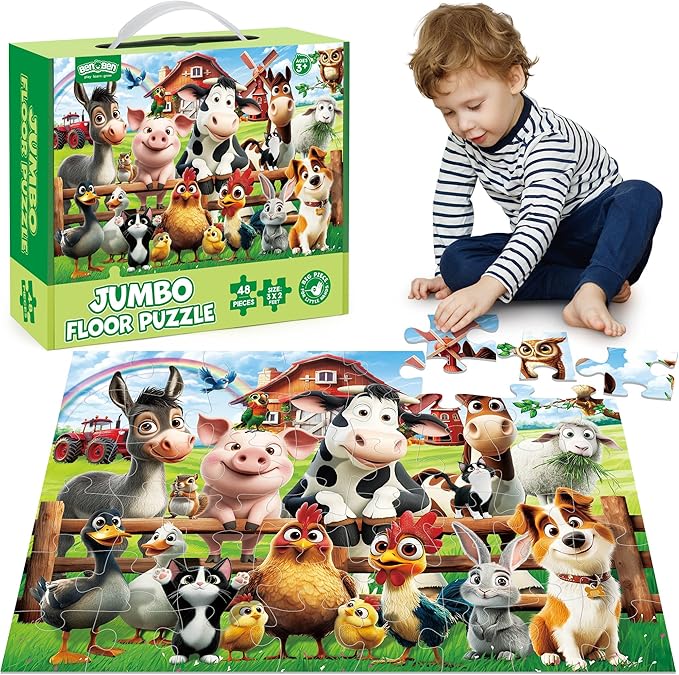 BenBen Floor Puzzles for Kids, 48 Piece 2 x 3 feet Farm Animals Puzzles for Kids Ages 4-6, Large Jigsaw Puzzles for Toddlers, Birthday Gift for Girls Boys