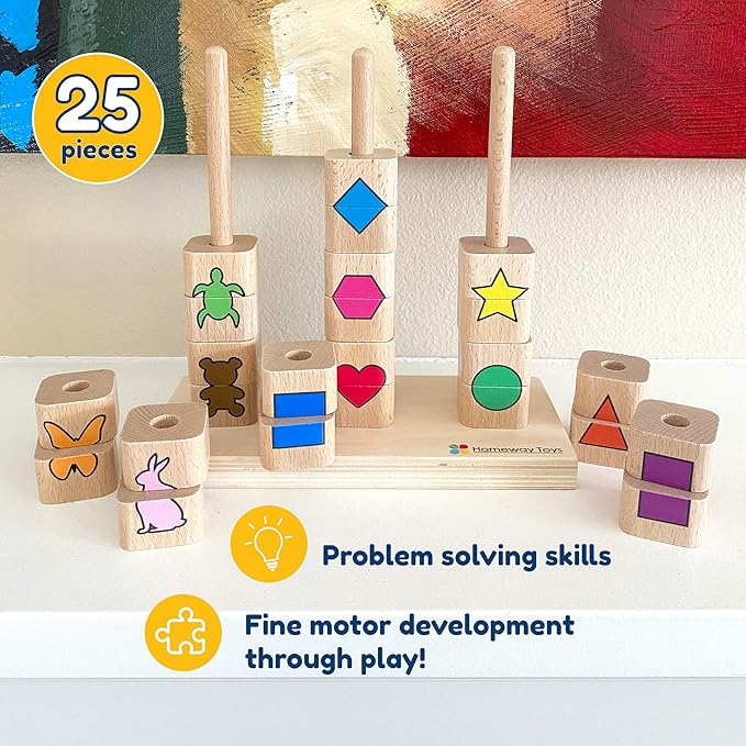 Puzzle Stacking Rings Educational Toy Shapes Colors Animals Sorter Preschool Sensory Toy Montessori STEM Developmental Sorting Stacking for Toddlers Babies Kids Boy Girl for 2 3 4+ Years Old