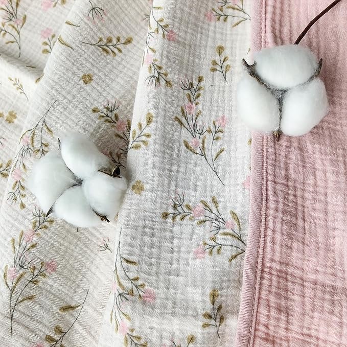 CREVENT 40''X40'' 100% Organic Cotton Muslin Baby Blanket for Newborns, Essential for Baby Shower Birthday Gift - Flower 100X100cm