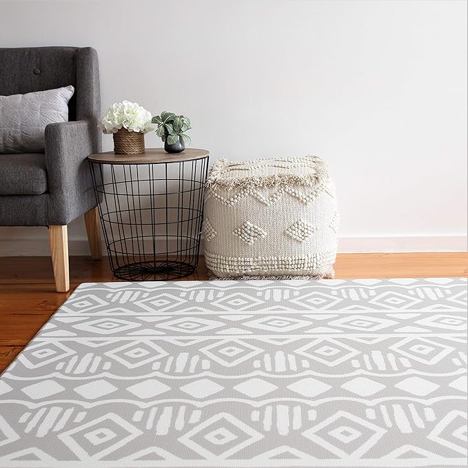 Cushmat Stylish Reversible Foam Play Mat (Large, Crystals - Gray Pink) - Soft, Waterproof, Durable Play mat for Infants, Babies, Toddler, Kids & Grownup - 6.5ft x 4.5ft